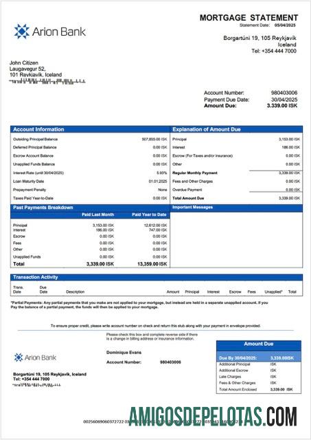 imprimível Modelo Word e PDF de declaração de hipoteca do Banco Arion da Islândia